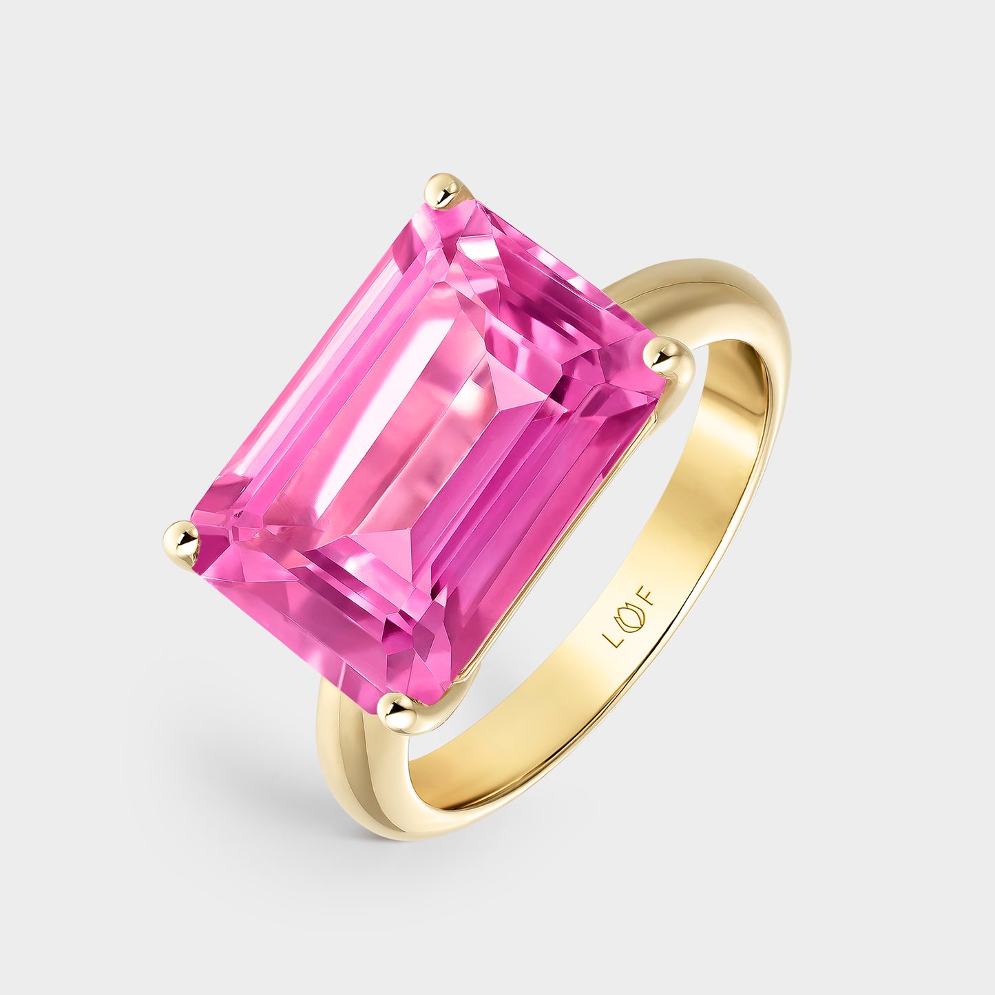 ANILLO ORO AMARILLO 18K TOPACIO ROSA OCTOGONAL