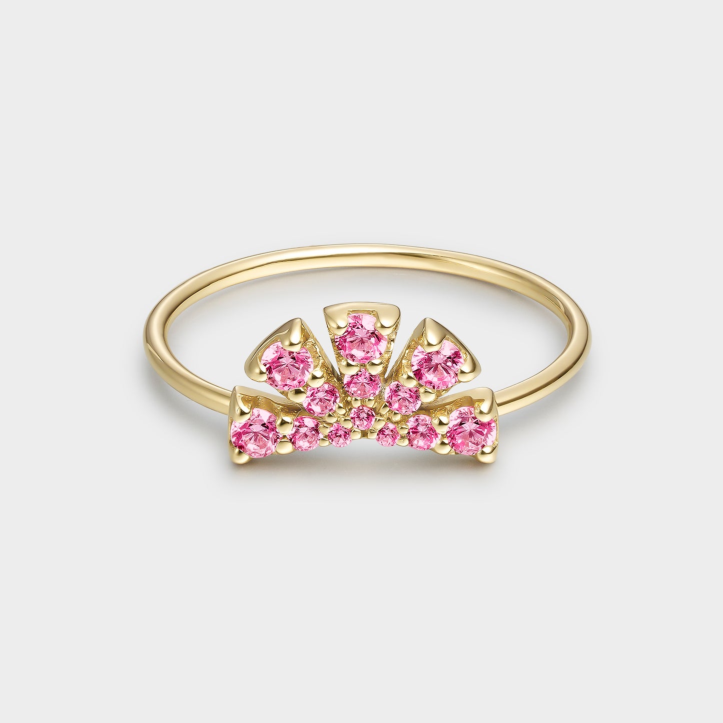 ANILLO ORO AMARILLO 18K ABANICO CON TOPACIO ROSA