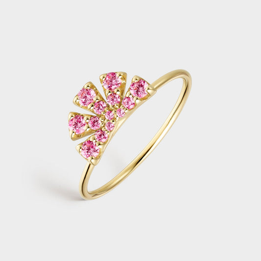 Anillo Abanico de Oro Amarillo 18K con Topacios Rosas - Blossoms