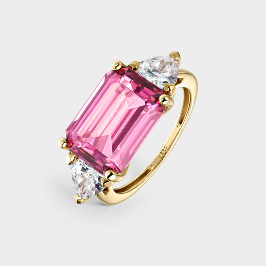 ANILLO ORO AMARILLO 18K TOPACIO ROSA Y CIRCONITAS