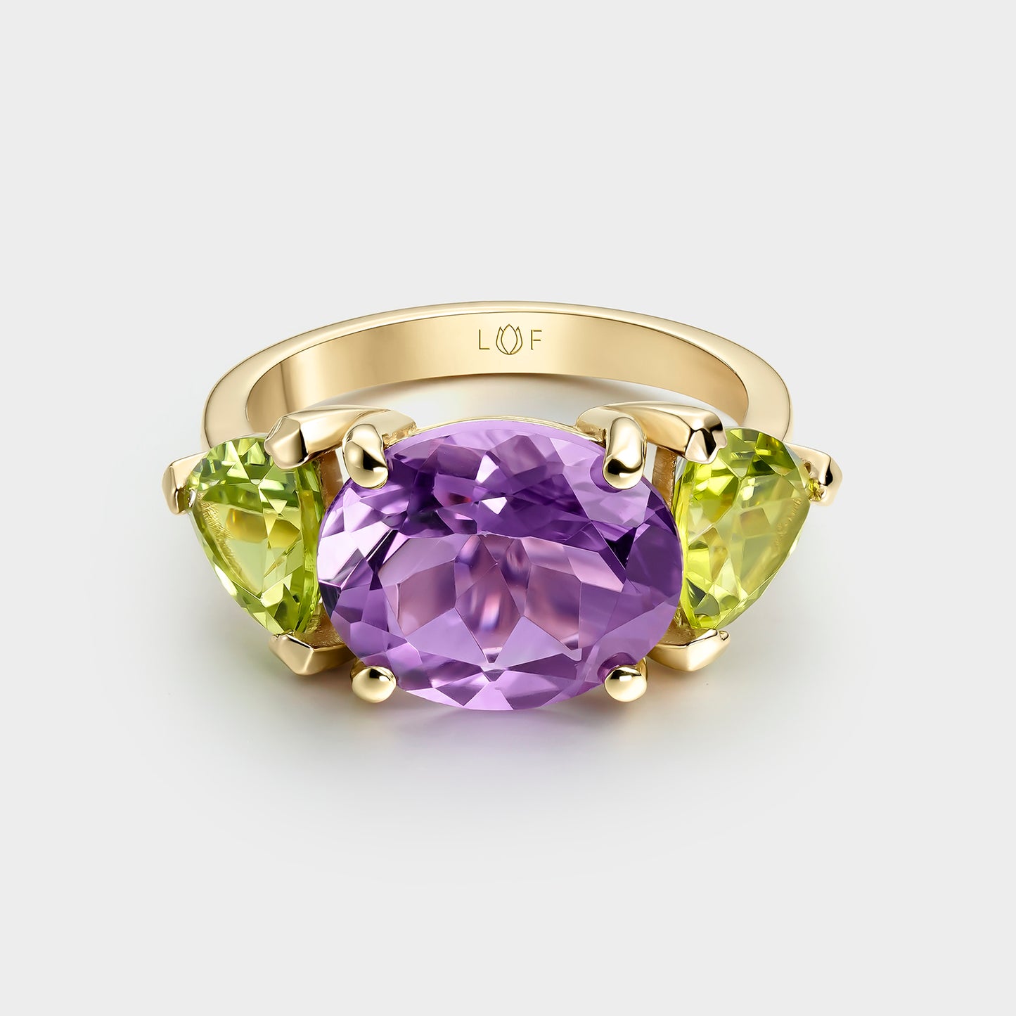 ANILLO ORO AMARILLO 18K AMATISTA OVAL Y PERIDOTO