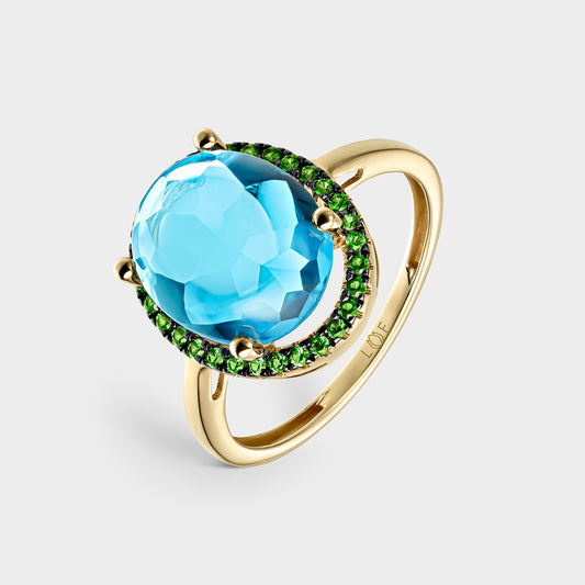 ANILLO ORO AMARILLO 18K NANO-ZAFIROS Y TOPACIO AZUL SWISS
