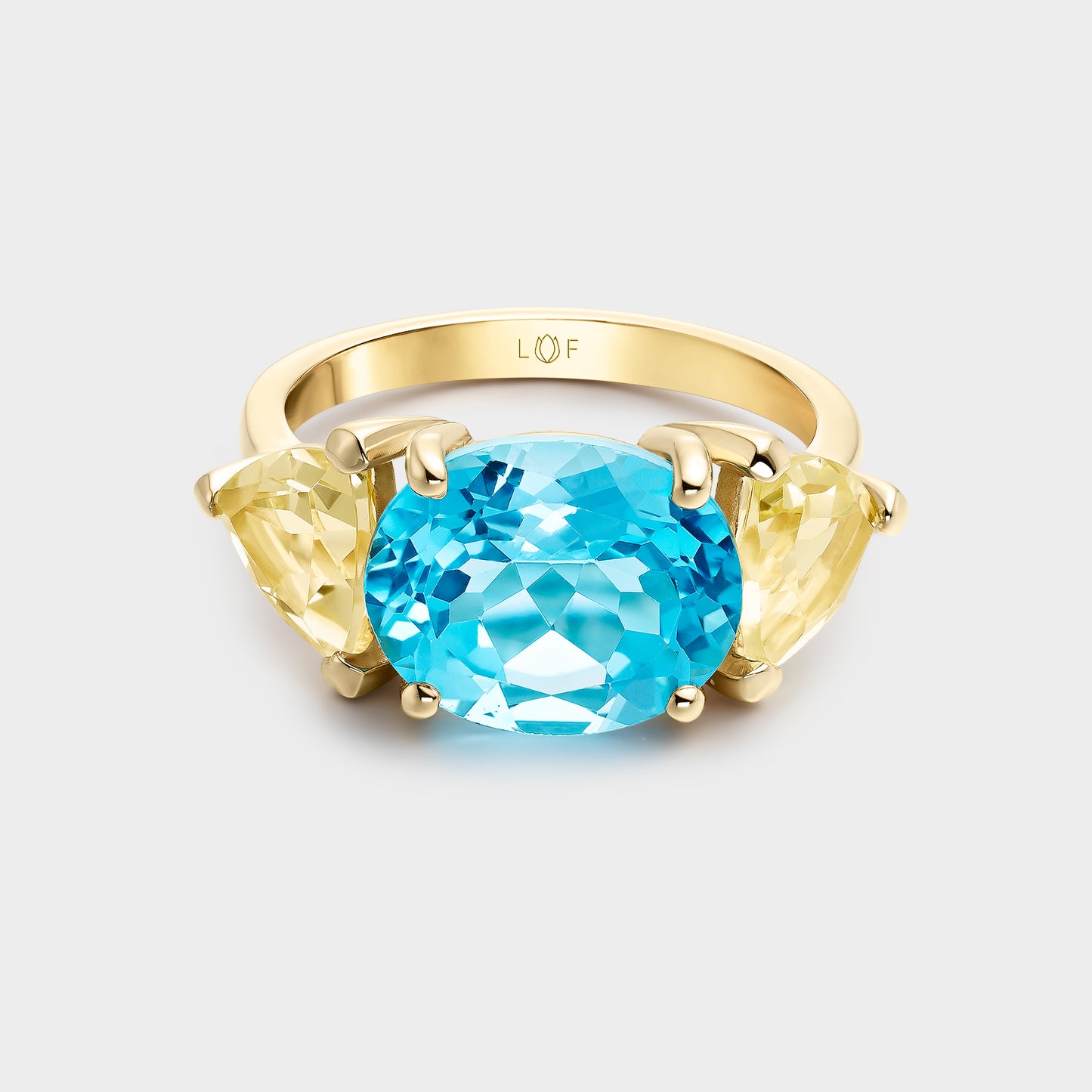 ANILLO ORO AMARILLO  18 KTS TOPACIO SWISS OVAL Y CUARZO LIMON TRILLON