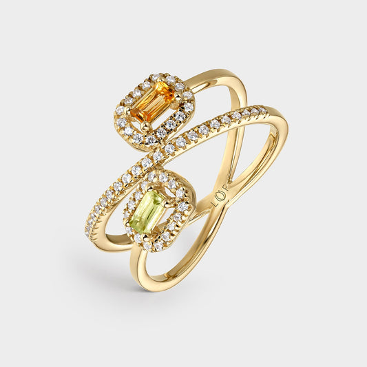 Anillo de Oro Amarillo 18K con Citrino y Peridoto, Diseño Exclusivo